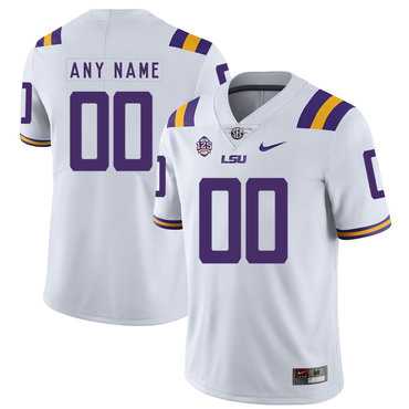 Mens LSU Tigers White Customized Nike College Football Jersey